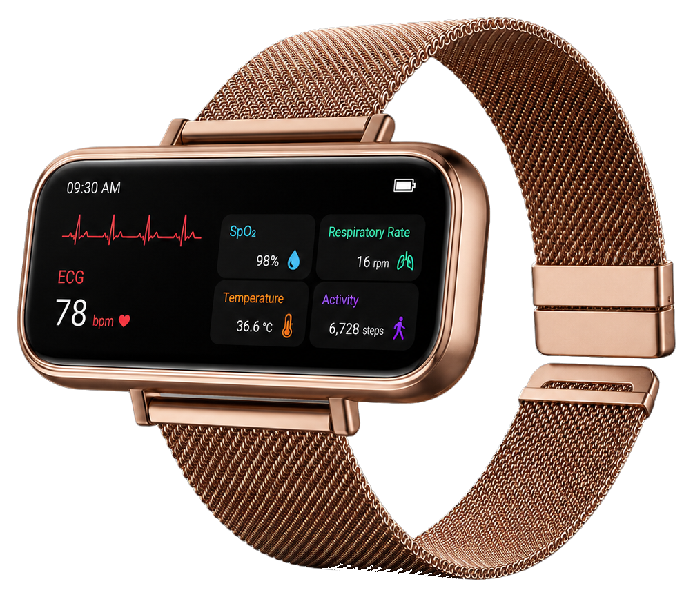 Beacon-Care wearable monitor in gold