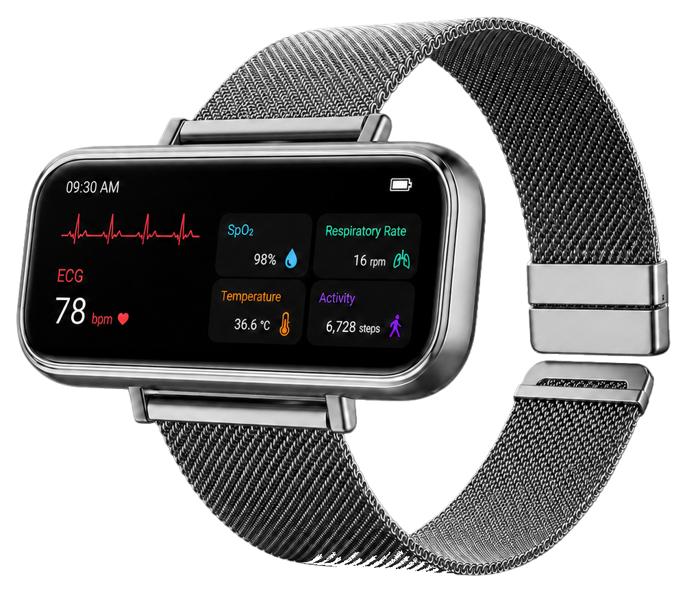 Beacon-Care wearable monitor in silver