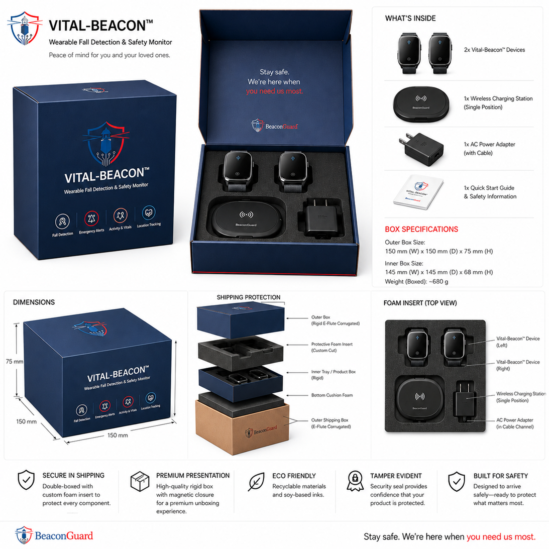 Conceptual Vital-Beacon packaging design and kit layout