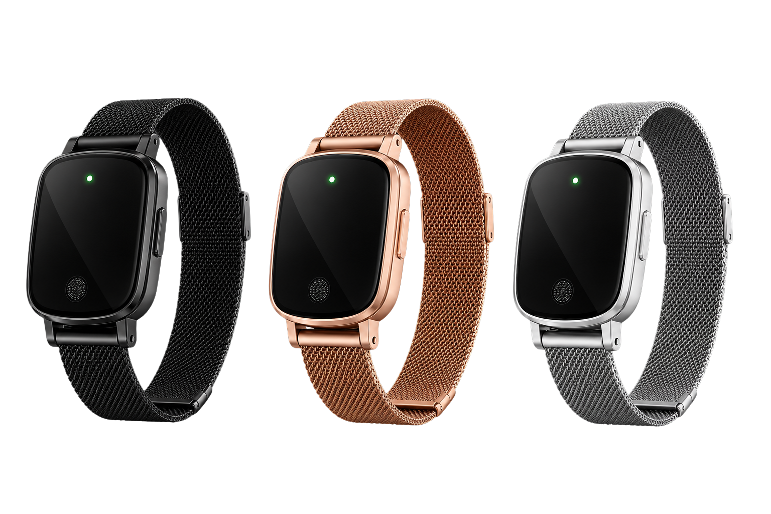 Vital-Beacon wearable devices in black, gold, and silver